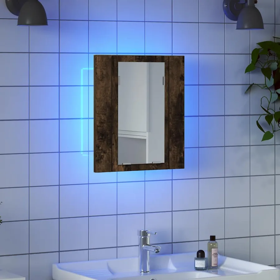 Armoire à miroir LED de salle de bain chêne fumé 40x12x45 cm - 3