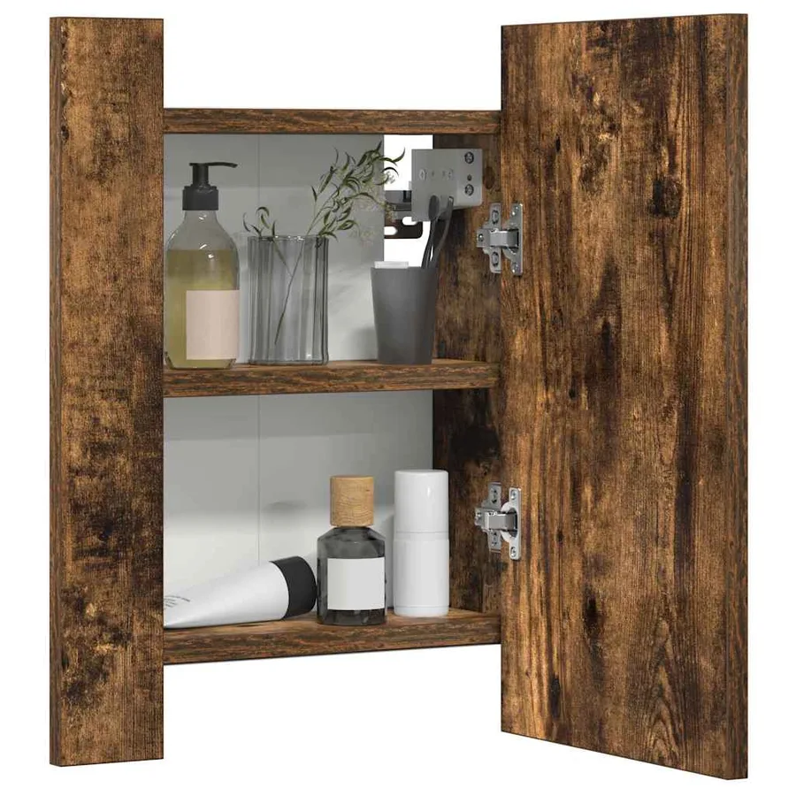 Armoire à miroir LED de salle de bain chêne fumé 40x12x45 cm - 4