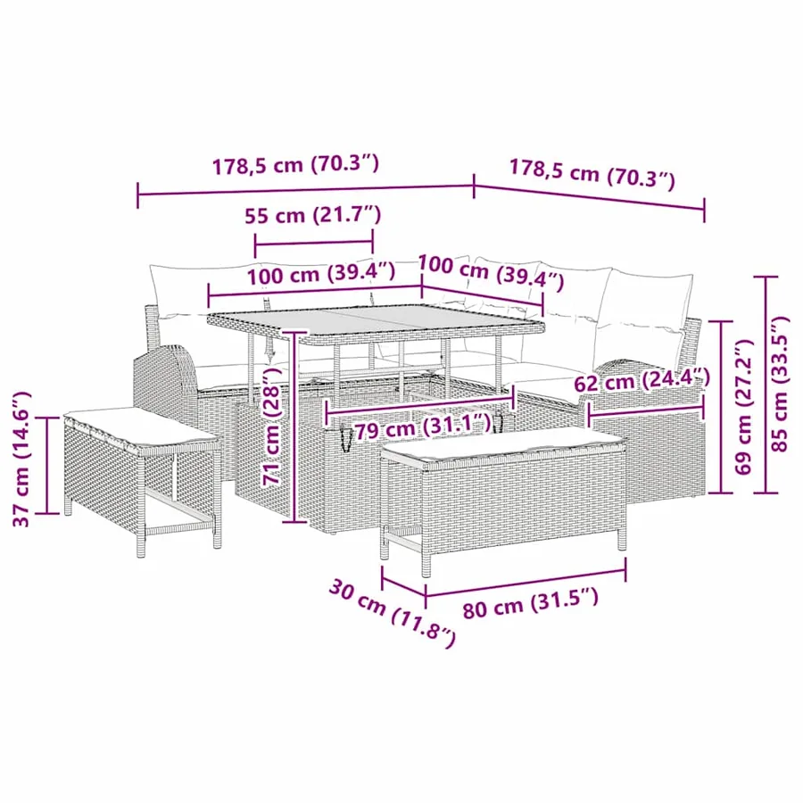Ensemble de canapé de jardin 8 pcs Beige et Gris clair - 18