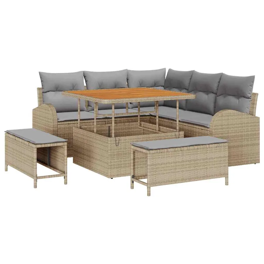 Ensemble de canapé de jardin 8 pcs Beige et Gris clair - 2