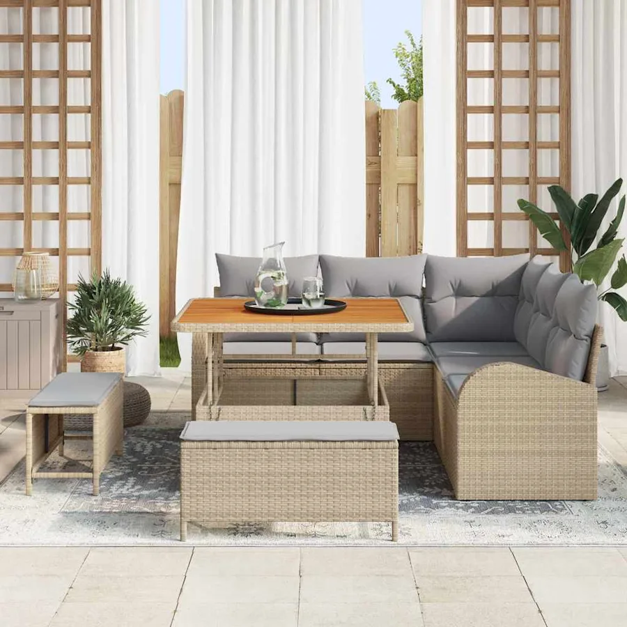 Ensemble de canapé de jardin 8 pcs Beige et Gris clair - 3