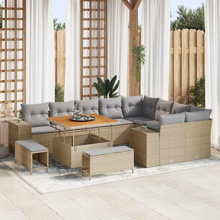 Ensemble de canapé de jardin 12 pcs Beige et Gris clair