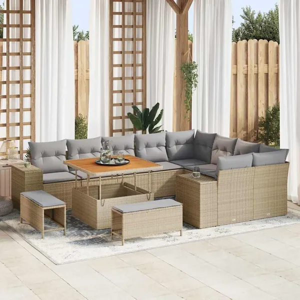 Ensemble de canapé de jardin 12 pcs Beige et Gris clair
