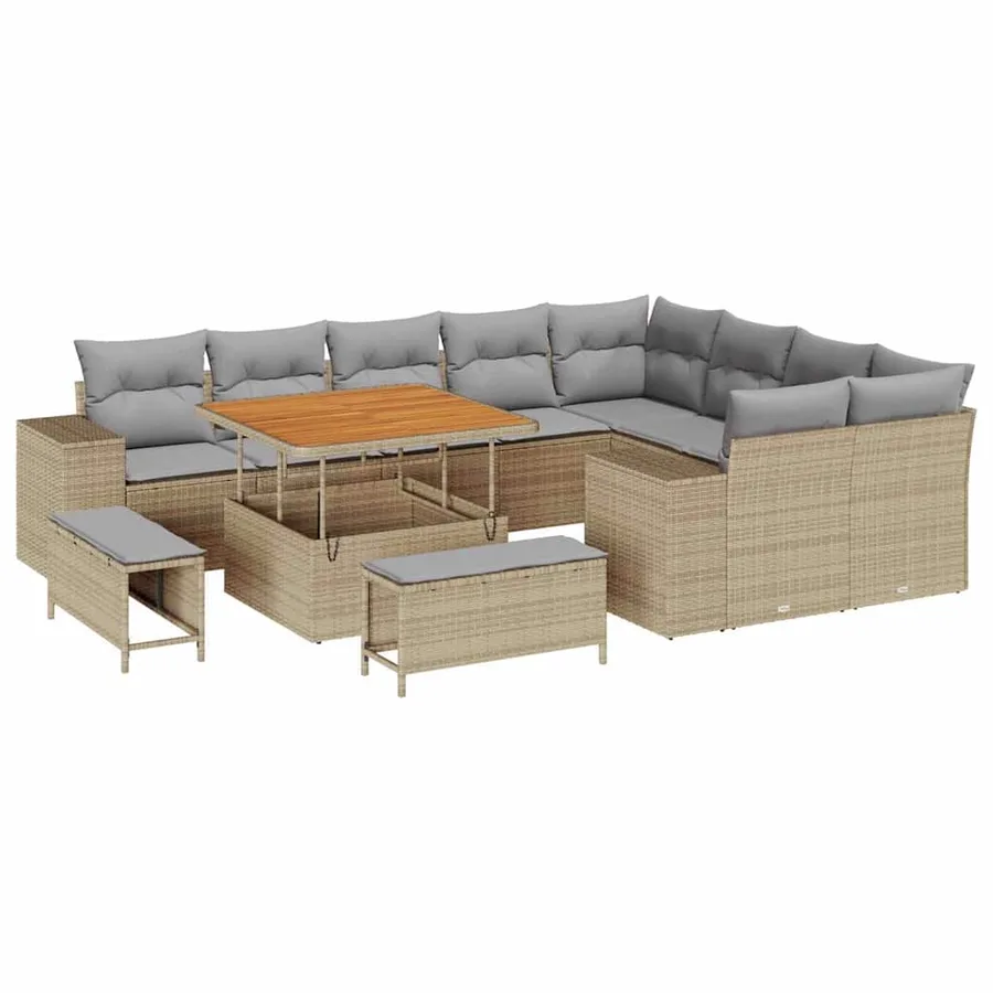 Ensemble de canapé de jardin 12 pcs Beige et Gris clair - 2