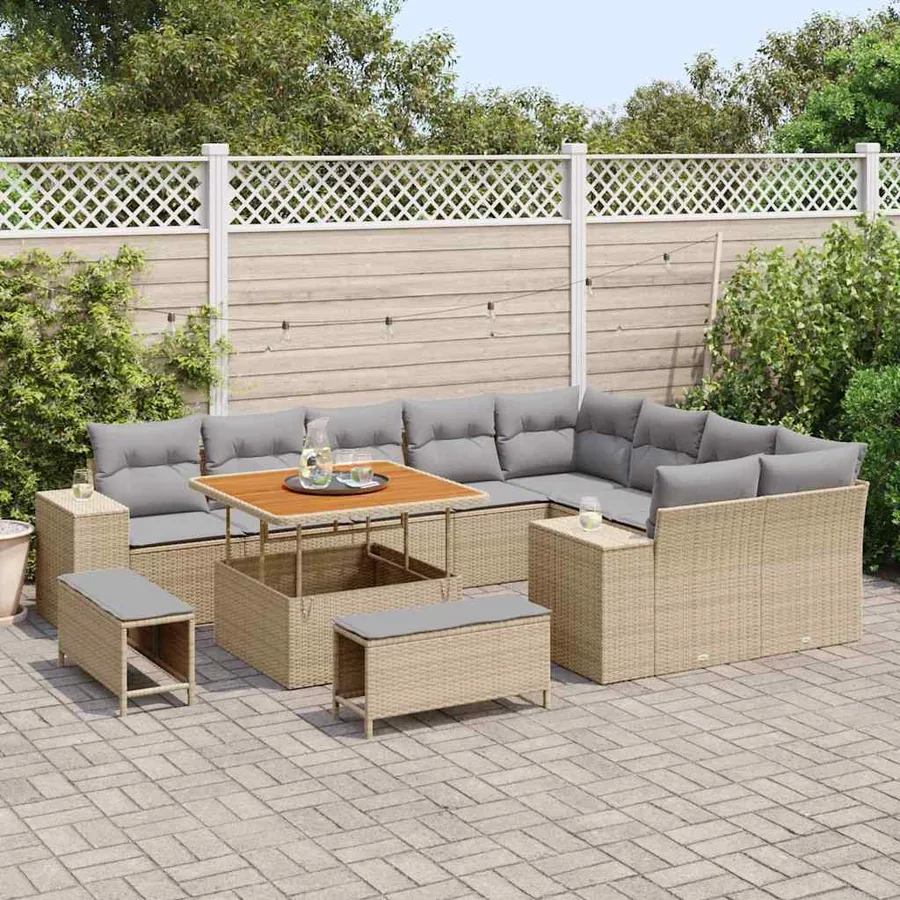 Ensemble de canapé de jardin 12 pcs Beige et Gris clair - 3