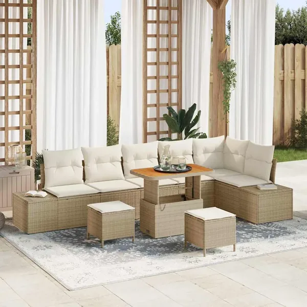 Ensemble de canapé de jardin 9 pcs Beige Poly rotin