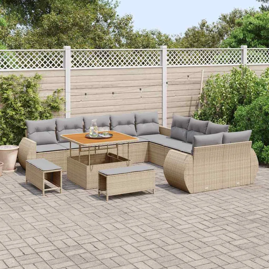 Ensemble de canapé de jardin 13 pcs beige et gris clair - 3