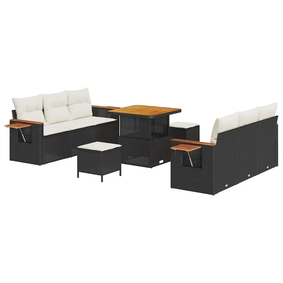 Ensemble de canapé de jardin 11 pcs Noir et Crème polyrotin - 2