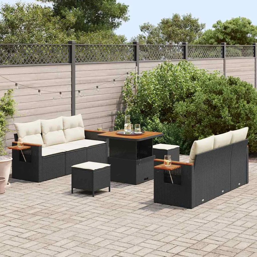 Ensemble de canapé de jardin 11 pcs Noir et Crème polyrotin - 3