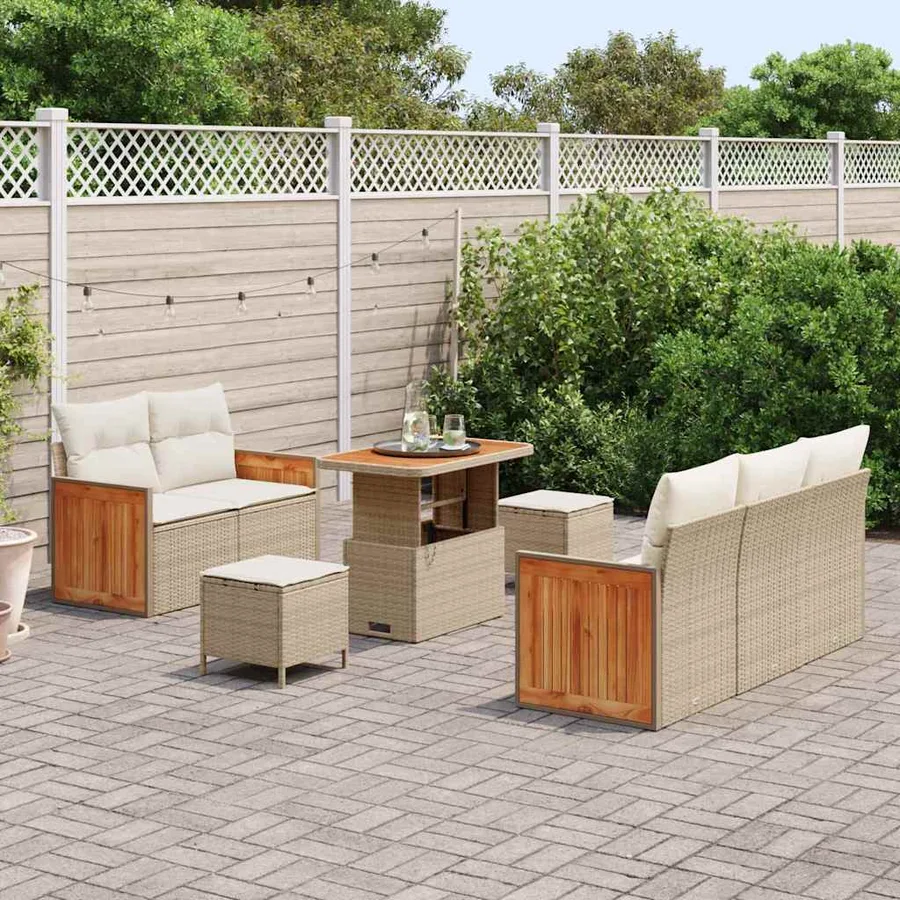 Ensemble de canapé de jardin 10 pcs Beige et crème polyrotin - 3