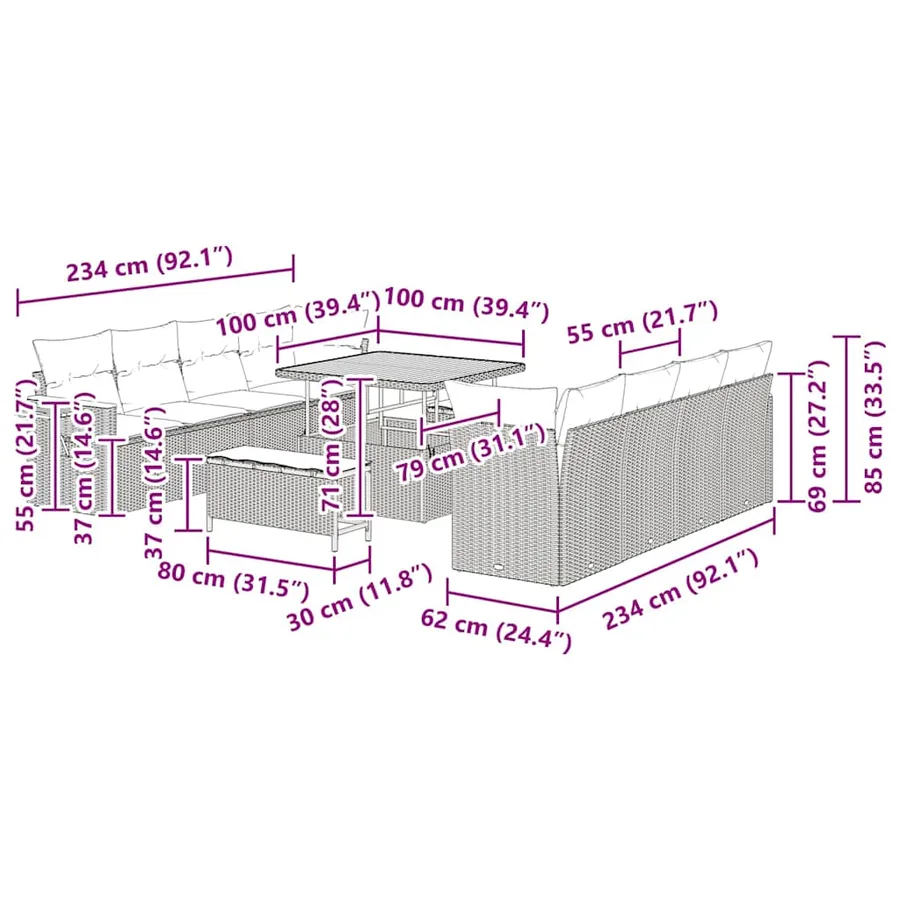 Ensemble de canapé de jardin 12 pcs Beige et Gris clair - 19
