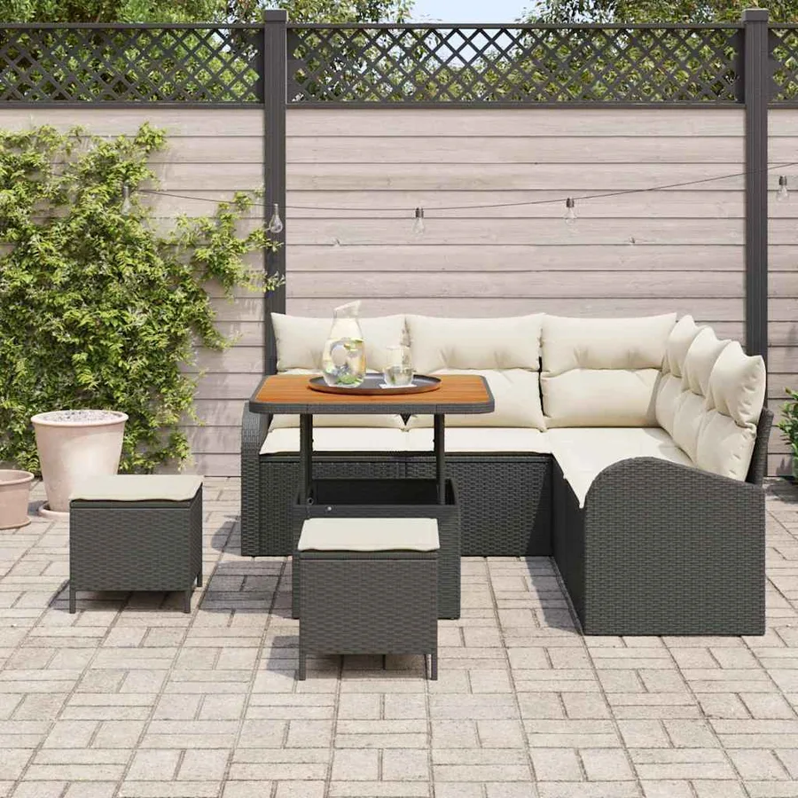 Ensemble de canapé de jardin avec coussin 8 pcs Noir et Crème - 3