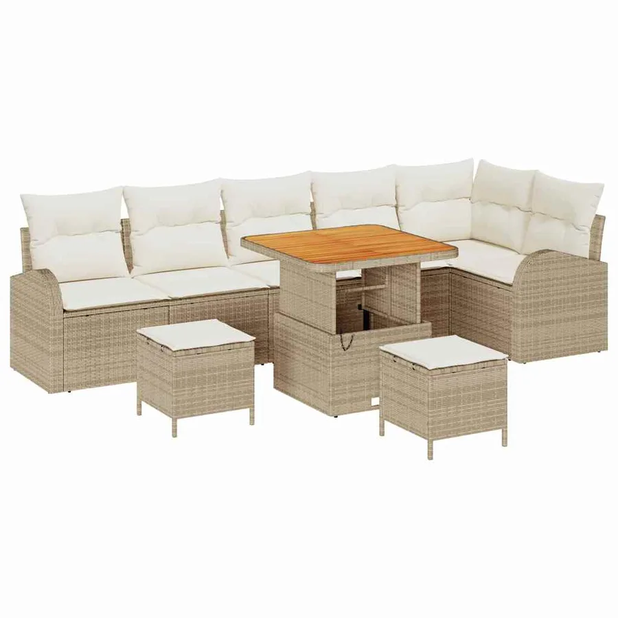 Ensemble de canapé de jardin avec coussin 9 pcs Beige et crème - 2