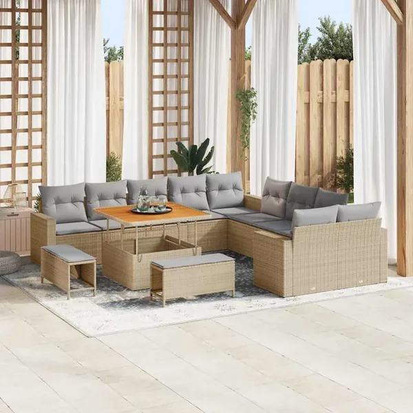 Ensemble de canapé de jardin 17 pcs Beige et Gris clair