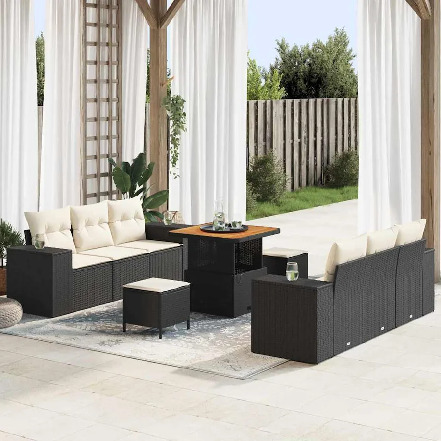Ensemble de canapé de jardin Noir et Crème 221 x 204 x 85 cm