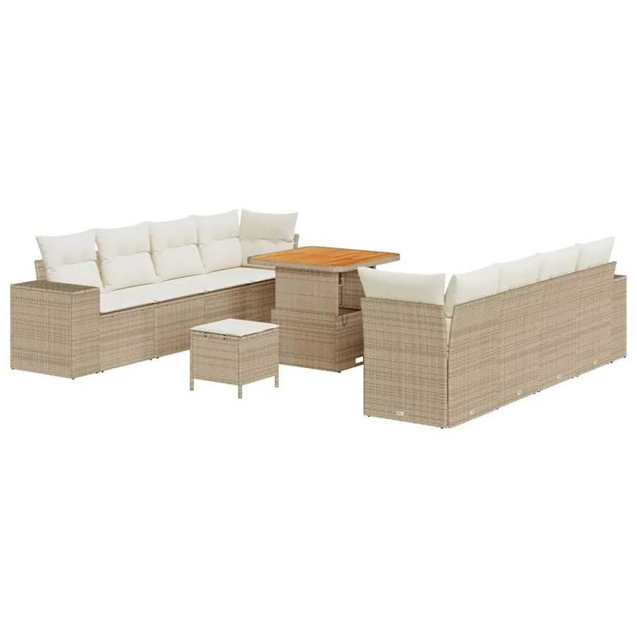 Ensemble de canapé de jardin 11 pcs Beige et crème polyrotin - 2