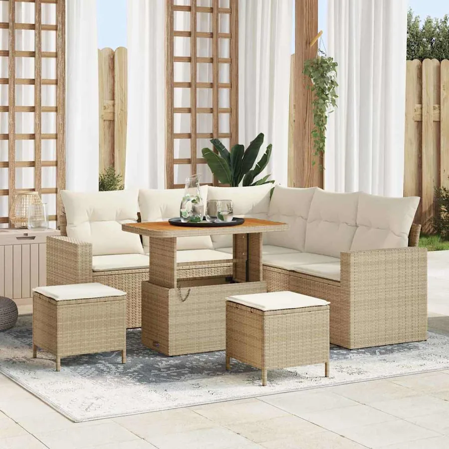 Ensemble de canapé de jardin 9 pcs Beige et crème polyrotin