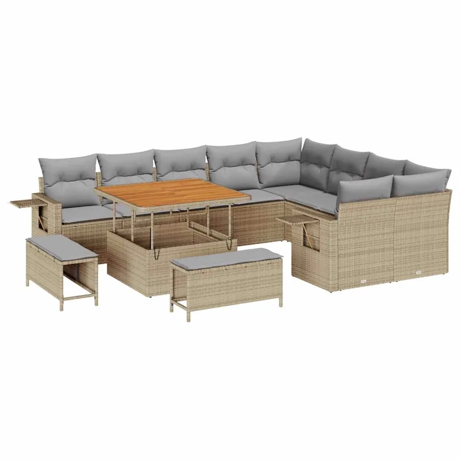 Ensemble de canapé de jardin 12 pcs Beige et Gris clair - 2