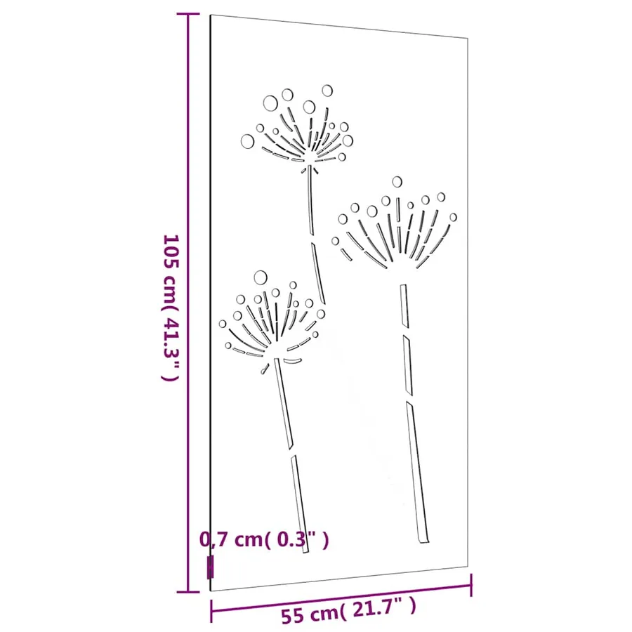 Décoration murale jardin 105x55 cm acier corten design de fleur - 9