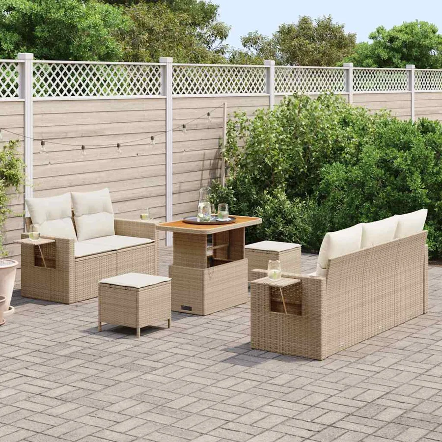 Ensemble de canapé de jardin 10 pcs Beige et crème polyrotin - 3