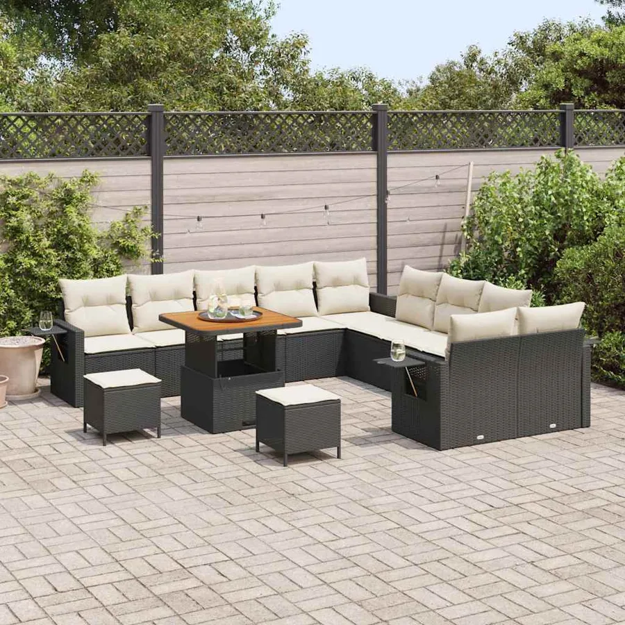 Ensemble de canapé de jardin avec coussin 13 pcs Noir polyrotin - 3