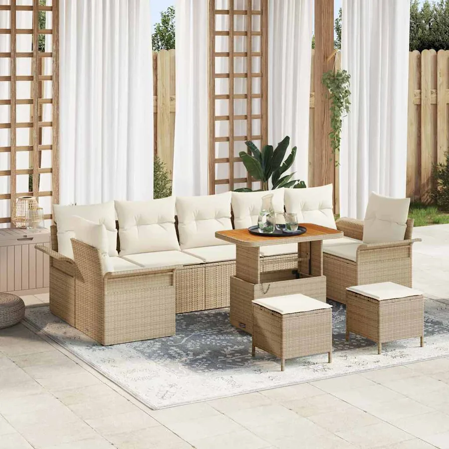 Ensemble de canapé de jardin avec coussin 10 pcs Beige et crème