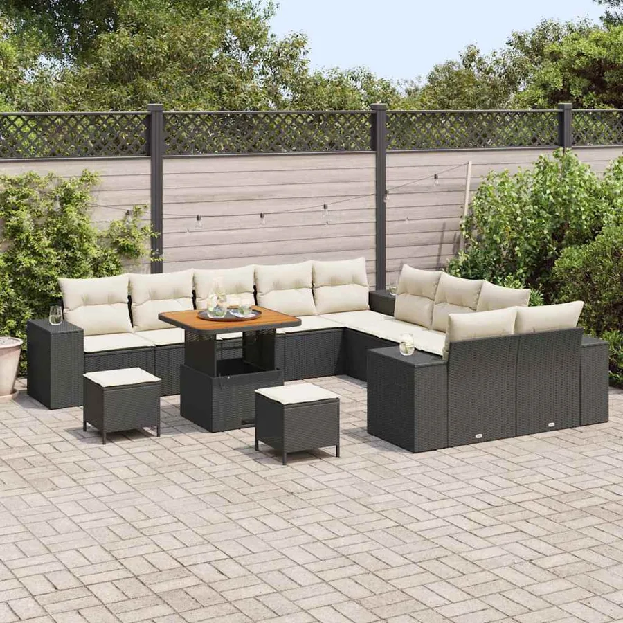 Ensemble de canapé de jardin 13 pcs Noir et Crème polyrotin - 3