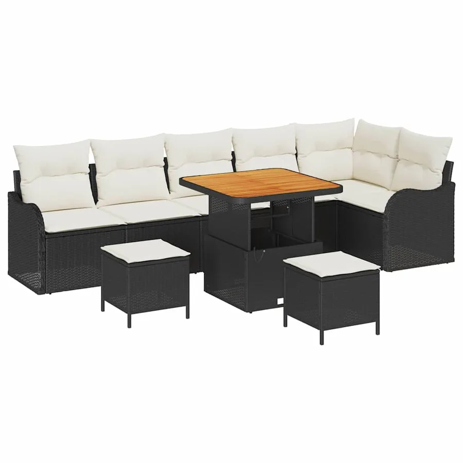 Ensemble de canapé de jardin avec coussin 9 pcs Noir et Crème - 2