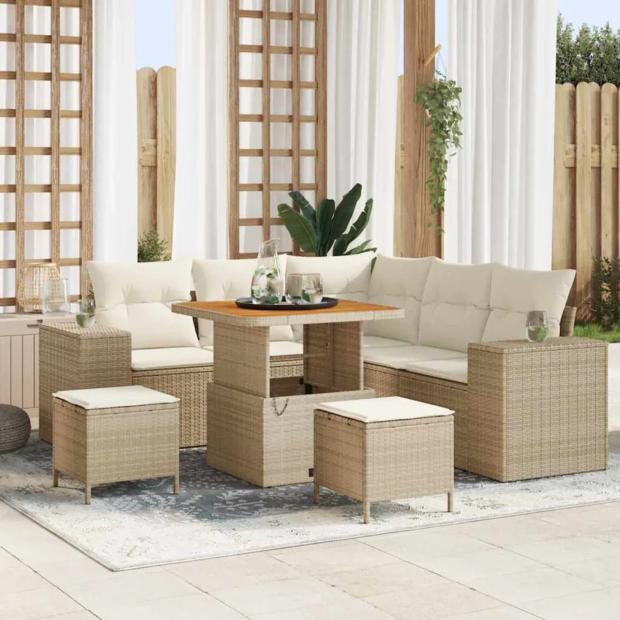Ensemble de canapé de jardin 8 pcs Beige et crème polyrotin