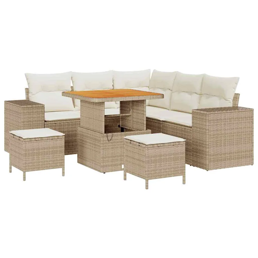 Ensemble de canapé de jardin 8 pcs Beige et crème polyrotin - 2