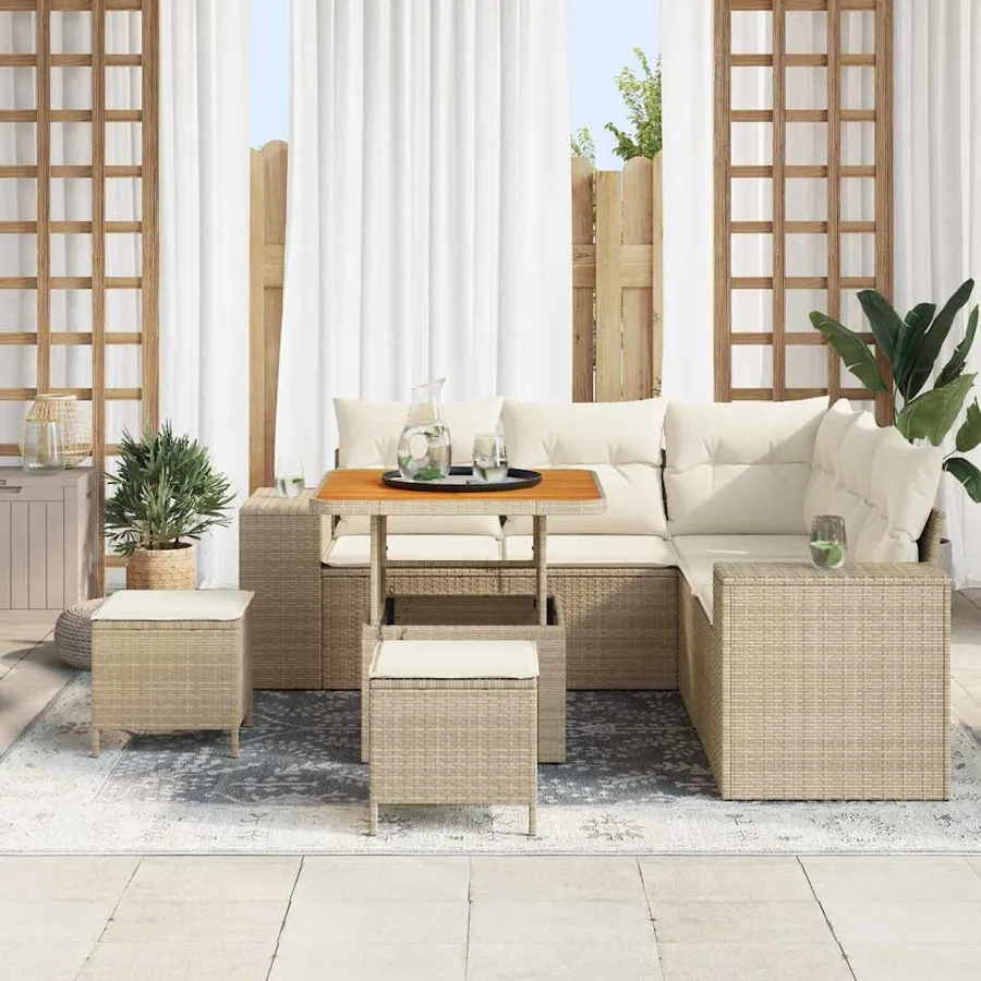 Ensemble de canapé de jardin 8 pcs Beige et crème polyrotin - 3