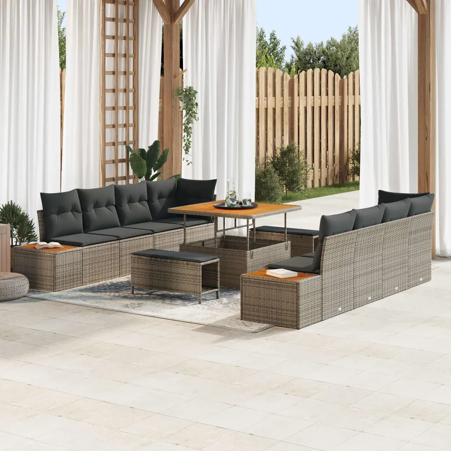 Ensemble de canapé de jardin avec coussin 11 pcs Gris
