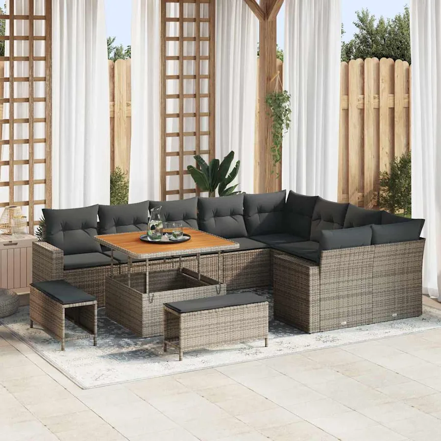 Ensemble de canapé de jardin avec coussin 13 pcs Gris polyrotin