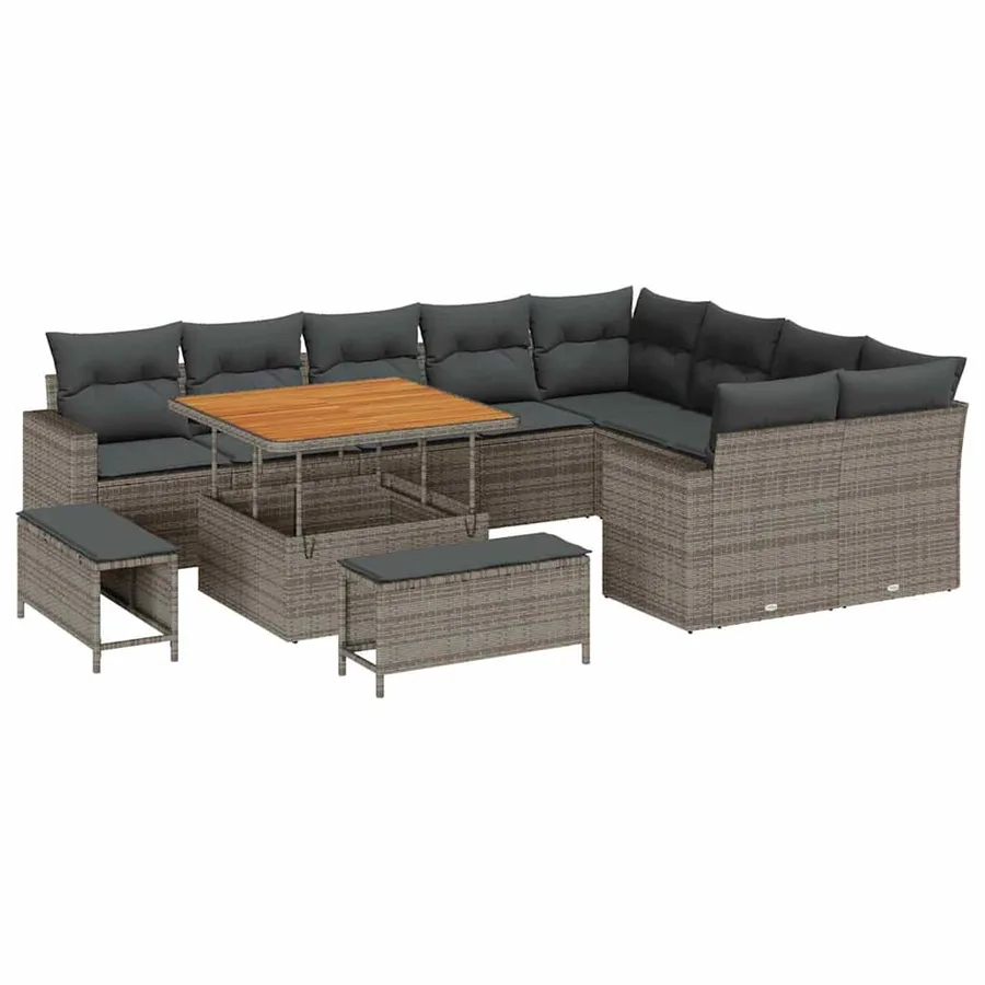Ensemble de canapé de jardin avec coussin 13 pcs Gris polyrotin - 2