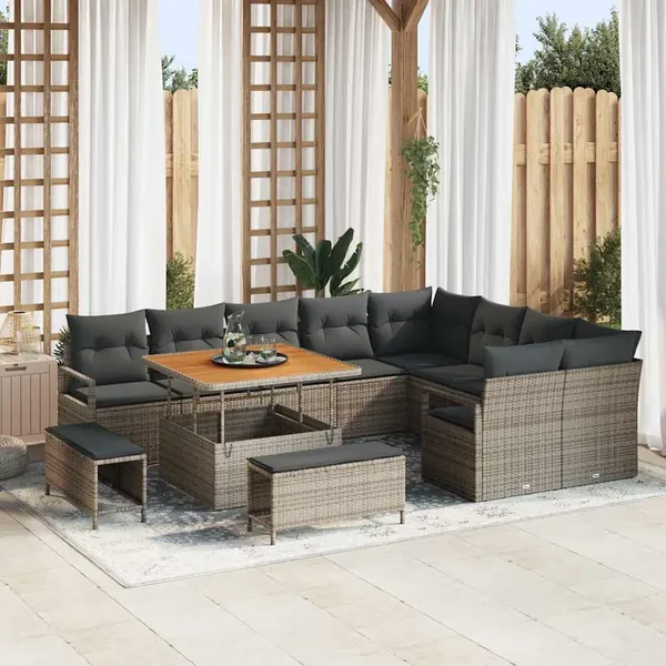 Ensemble de canapé de jardin avec coussin 12 pcs Gris