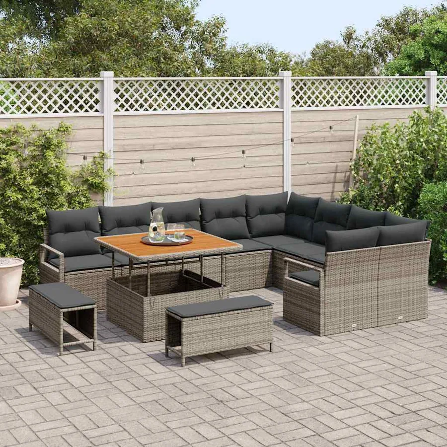 Ensemble de canapé de jardin avec coussin 12 pcs Gris - 3