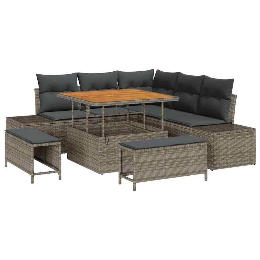 Ensemble de canapé de jardin avec coussin 8 pcs Gris Poly rotin - 2