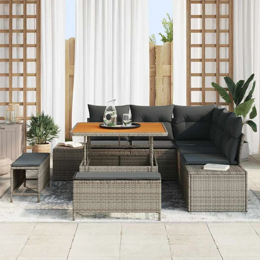 Ensemble de canapé de jardin avec coussin 8 pcs Gris Poly rotin - 3