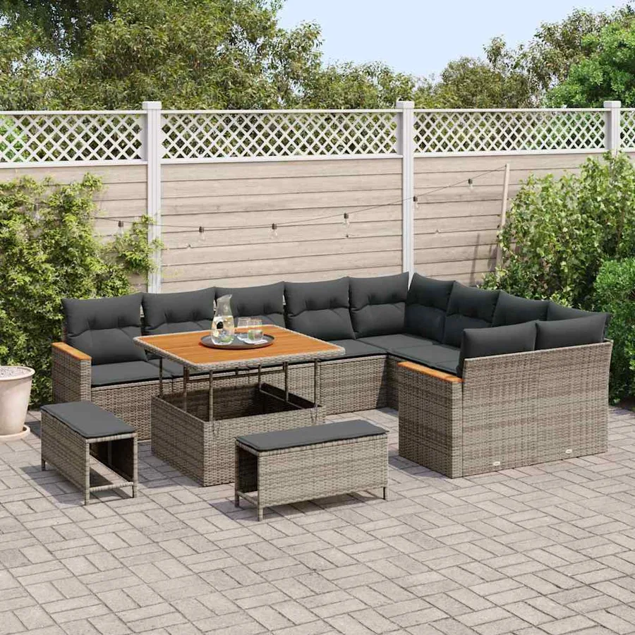 Ensemble de canapé de jardin 12 pcs Gris Poly Rattan - 3