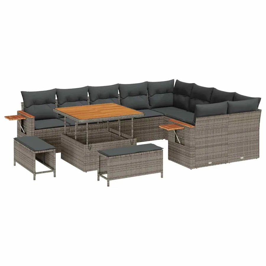 Ensemble de canapé de jardin avec coussin 13 pcs Gris polyrotin - 2