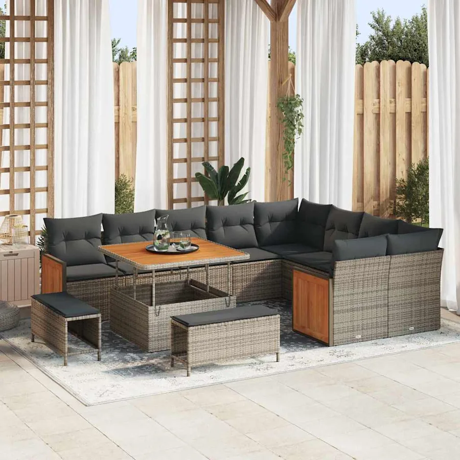 Ensemble de canapé de jardin avec coussin 13 pcs Gris polyrotin