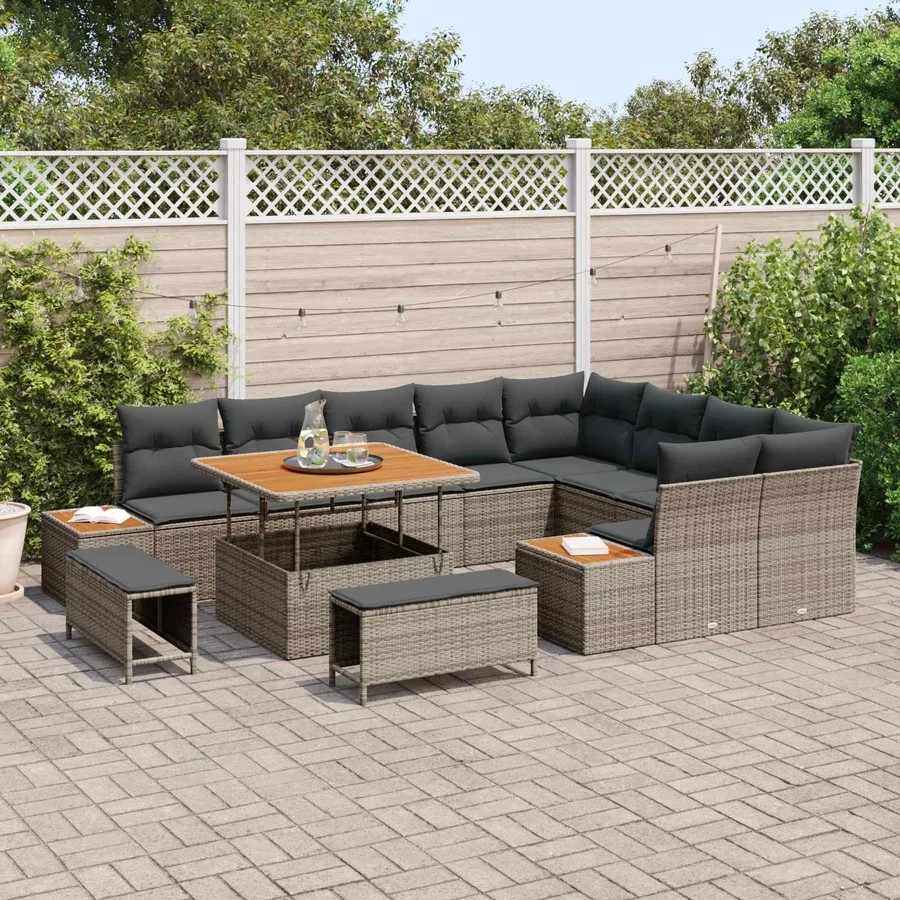 Ensemble de canapé de jardin avec coussin 12 pcs Gris - 3