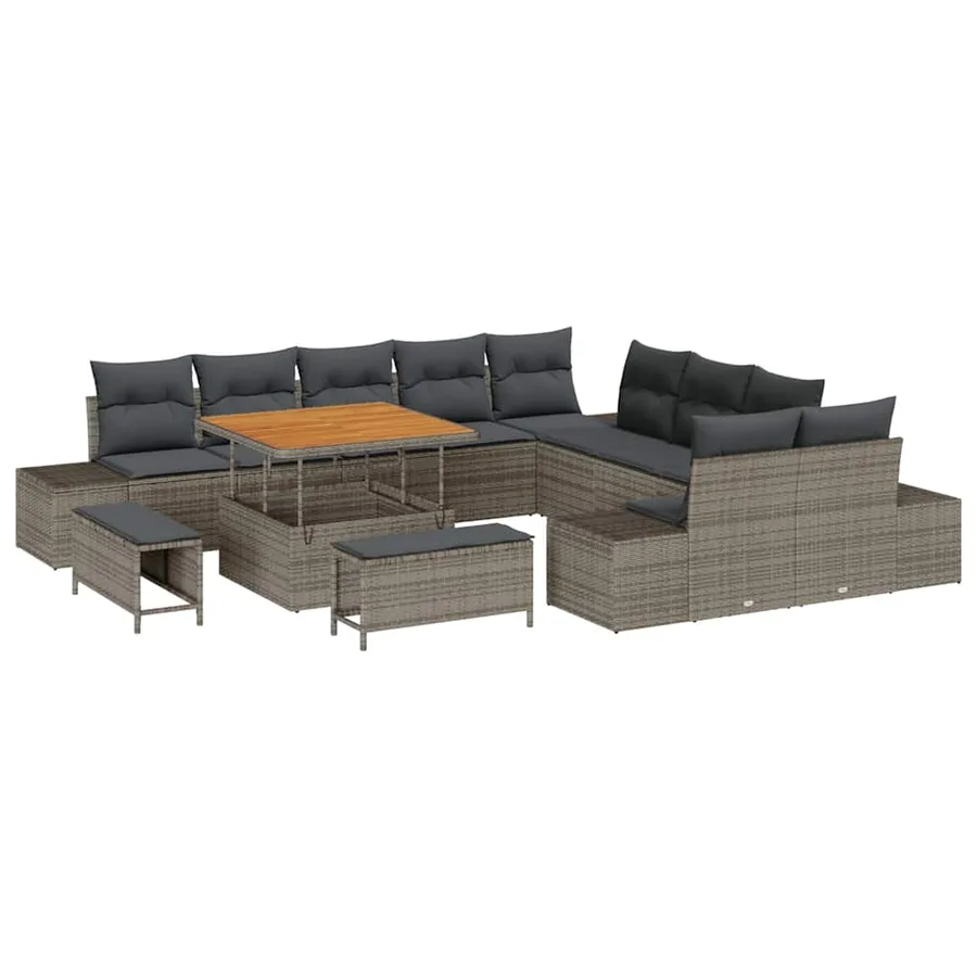 Ensemble de canapé de jardin avec coussin 13 pcs Gris polyrotin - 2