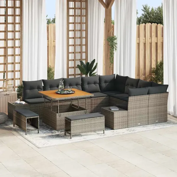 Ensemble de canapé de jardin 12 pcs Gris Poly rotin