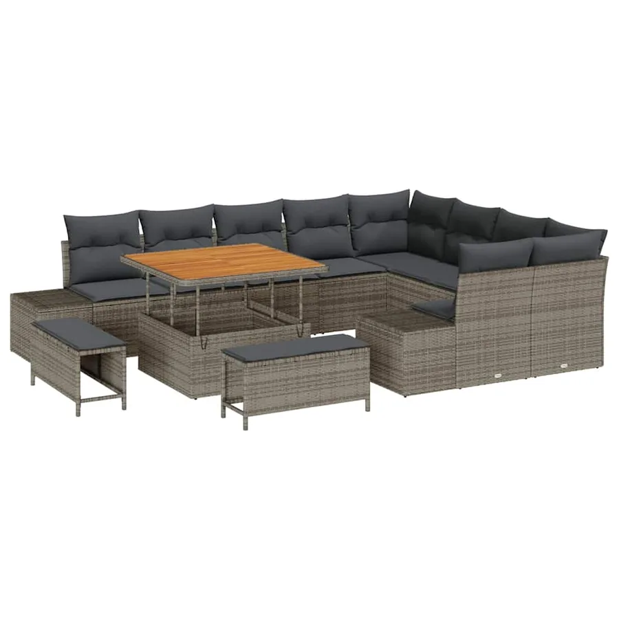 Ensemble de canapé de jardin 12 pcs Gris Poly rotin - 2