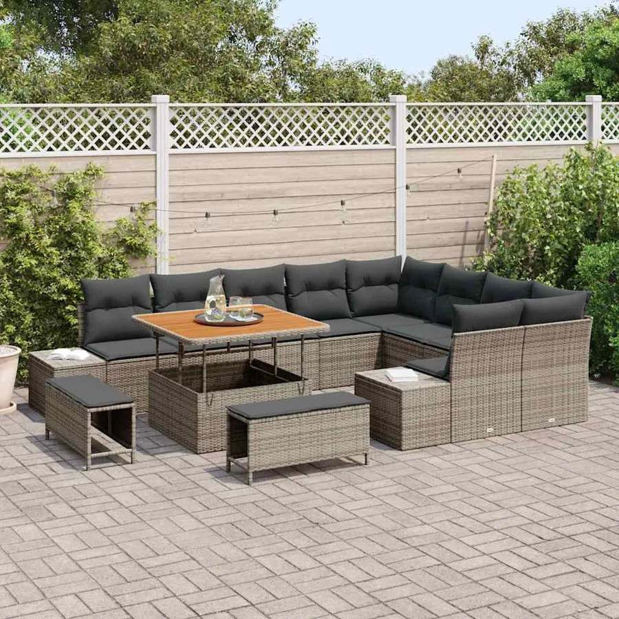 Ensemble de canapé de jardin 12 pcs Gris Poly rotin - 3
