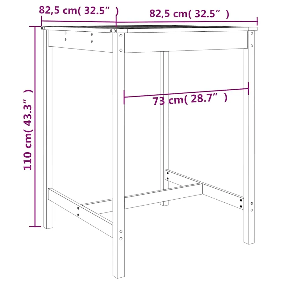 Table de jardin 82,5x82,5x110 cm bois massif de douglas - 7