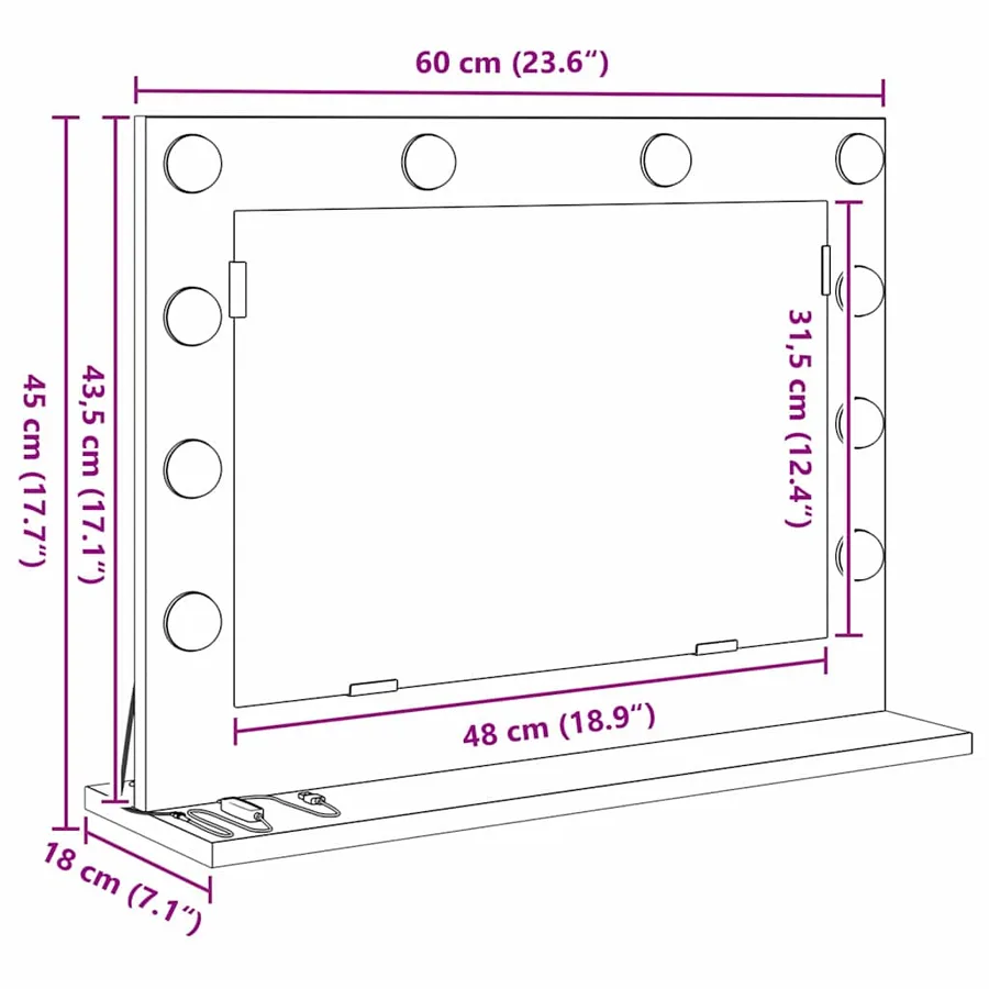 Miroir de vanité Rectangulaire Gris béton 60 x 45 x 18 cm - 11