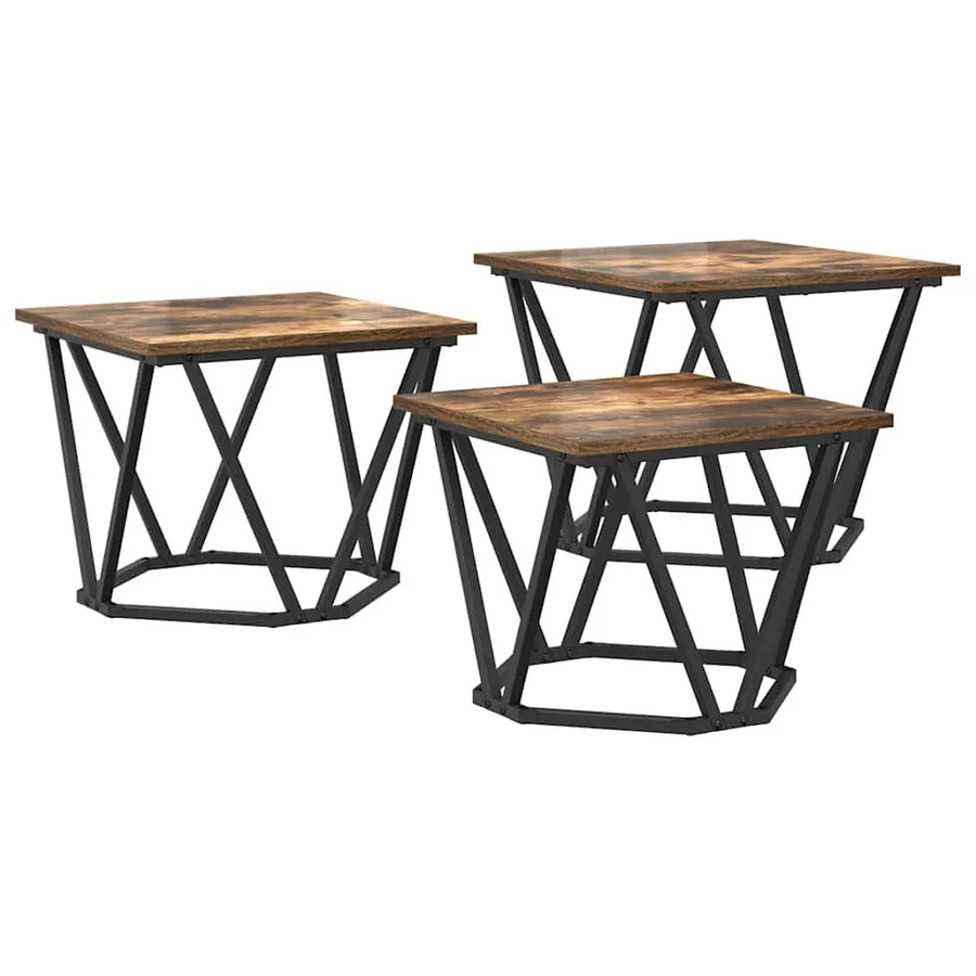 Table basse 3 pcs Chêne fumé Bois d'ingénierie et acier - 2