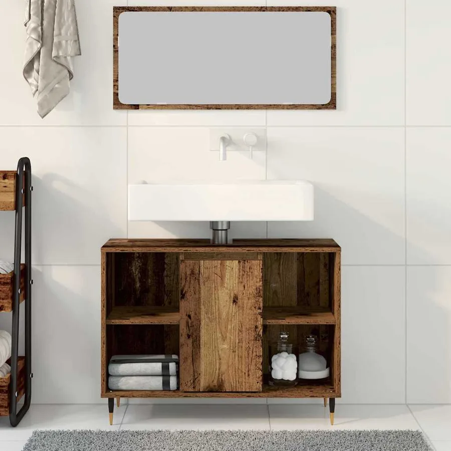 Cabinet de salle de bain avec porte Bois Ancien 80 x 33 x 60 cm - 4